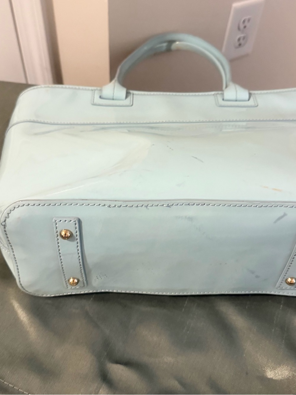 Dooney & Bourke Pale Blue Leather Satchel with Gold-Tone Hardware